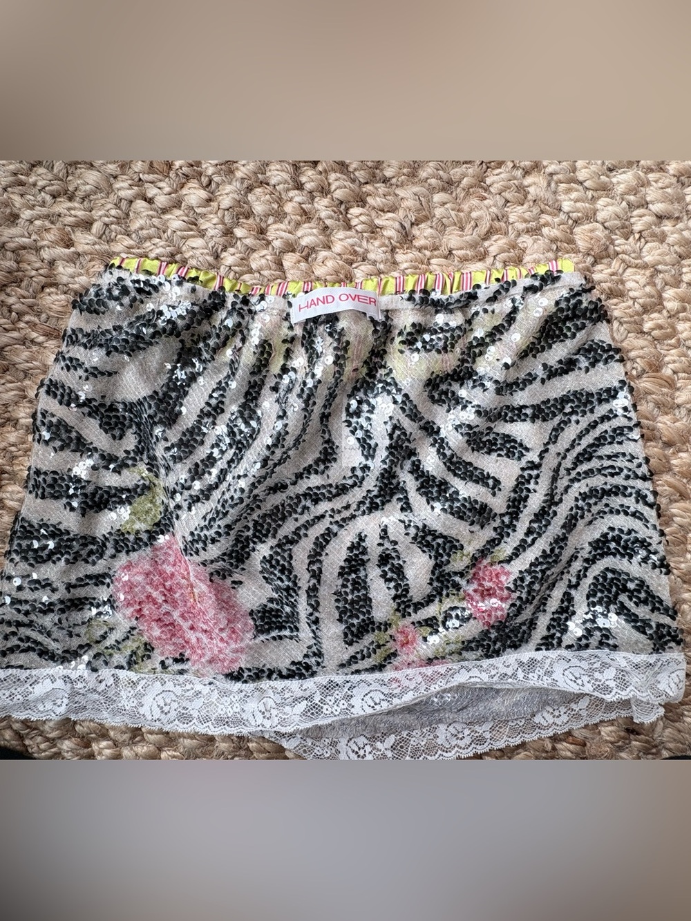 Hand Over Girls' Sequin Zebra Mini Skirt in Black and Pink
